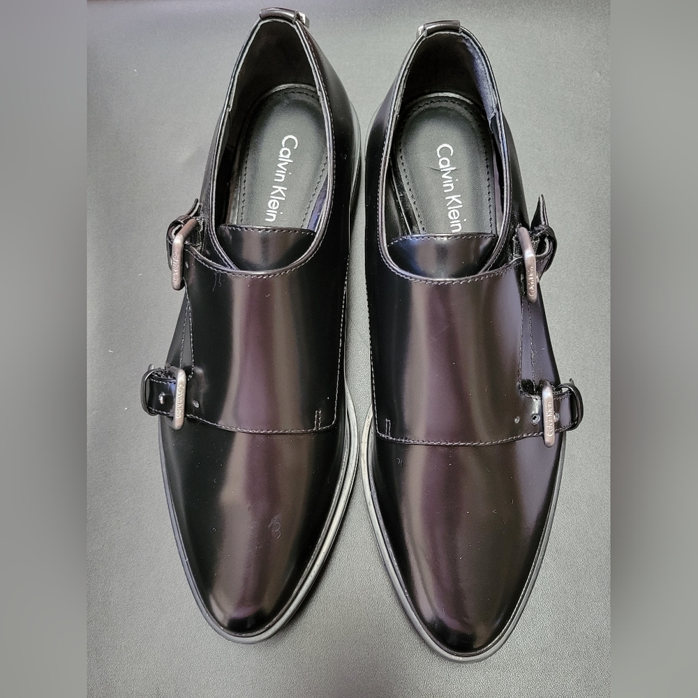Calvin Klein Black Buckled Platform Loafers